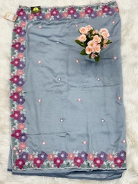 GEORGETTE FLORAL EMBROID - GREY
