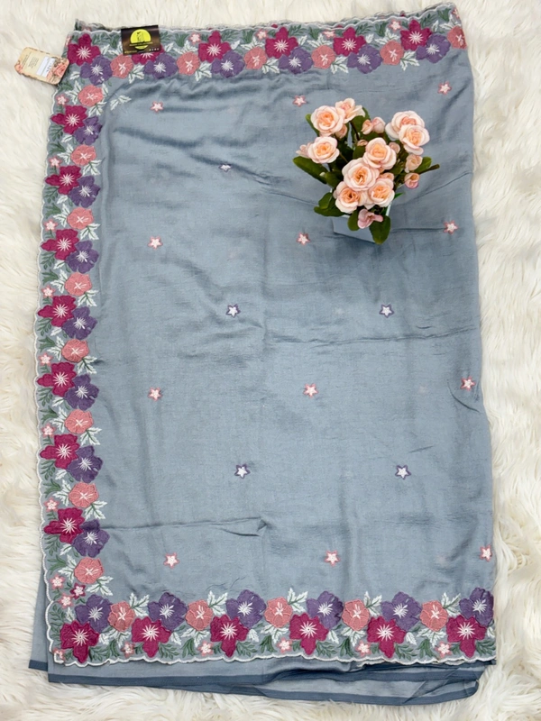 GEORGETTE FLORAL EMBROID - GREY