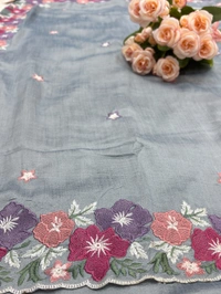 GEORGETTE FLORAL EMBROID - GREY
