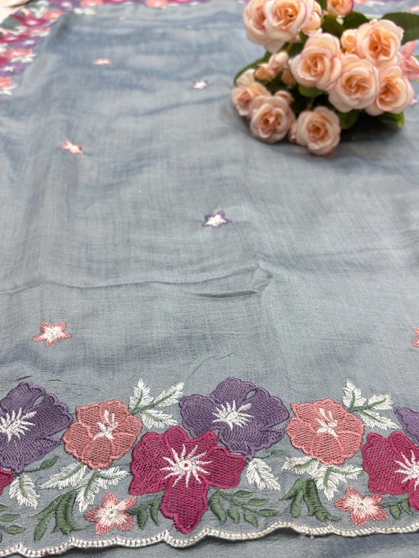 GEORGETTE FLORAL EMBROID - GREY