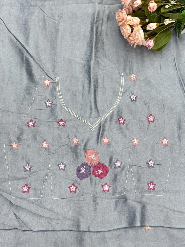 GEORGETTE FLORAL EMBROID - GREY