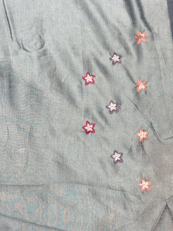 GEORGETTE FLORAL EMBROID - GREY