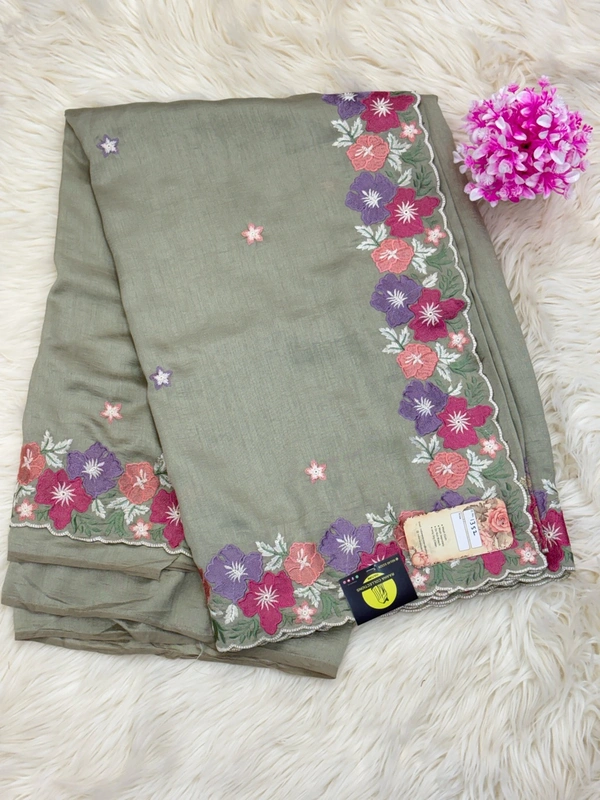GEORGETTE FLORAL EMBROID - SAGE GREEN