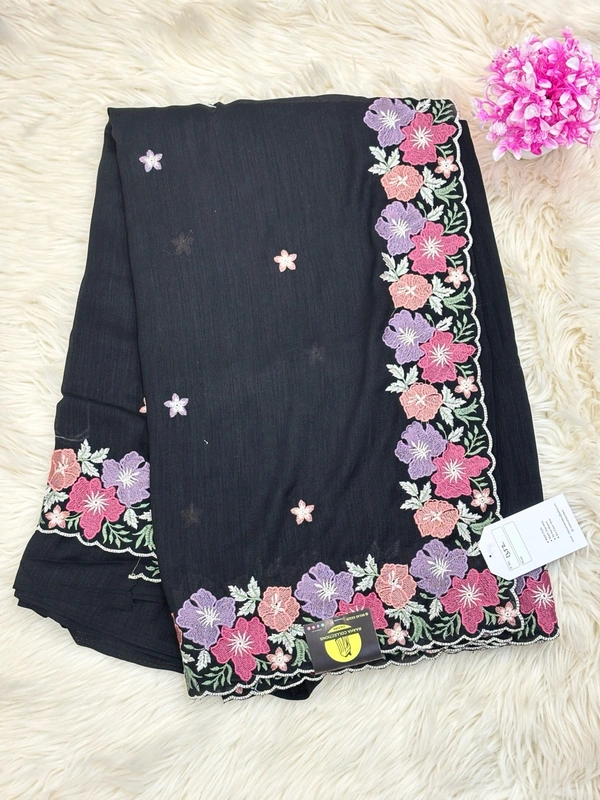 GEORGETTE FLORAL EMBROID - BLACK