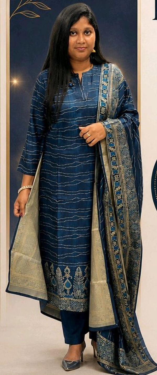 MANIPURI SILK KURTI - M, Navy Blue