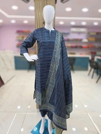 MANIPURI SILK KURTI - L, Navy Blue
