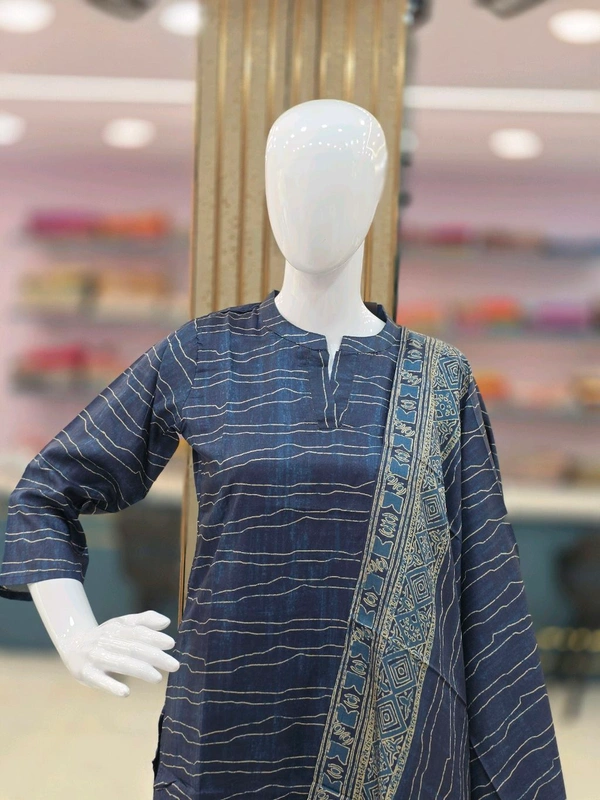 MANIPURI SILK KURTI - XL, Navy Blue
