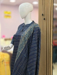 MANIPURI SILK KURTI - XL, Navy Blue