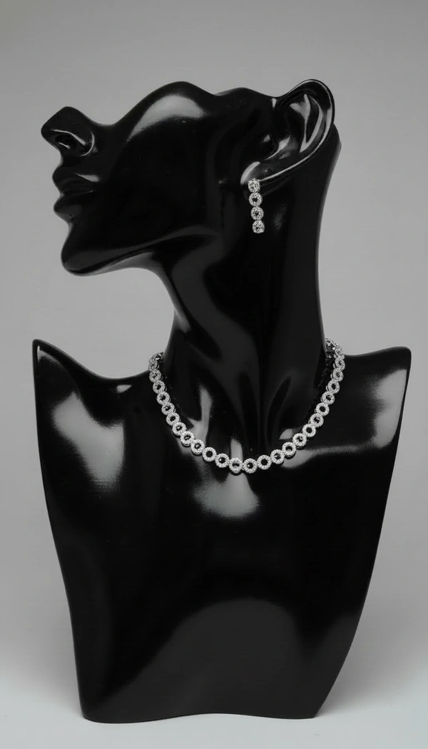 BH0534 : Minimalist American Diamond Circle Necklace Set with Matching Drop Earrings for Women – Silver Finish Elegant Party Jewellery