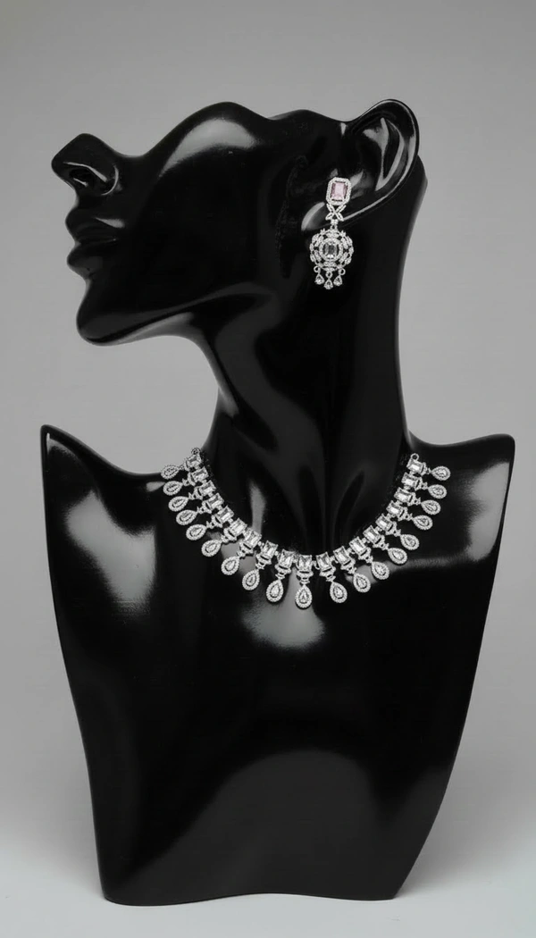 BH0559 : Emerald Green American Diamond Choker Necklace Set with Matching Earrings for Women – Silver Plated Bridal & Party Wear Jewellery