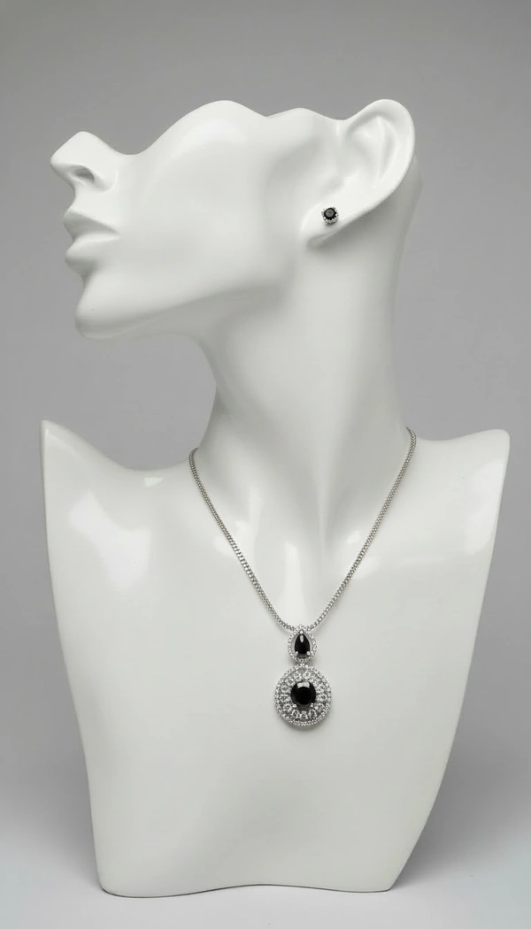 BH0589 : Elegant American Diamond Pendant Necklace Set with Stud Earrings for Women – Silver Plated Round Crystal Jewellery