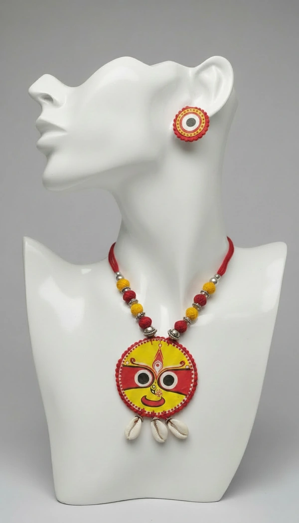 BH0359 : Dokra Art Inspired Handcrafted Wooden Jewelry Set with Tribal Motif