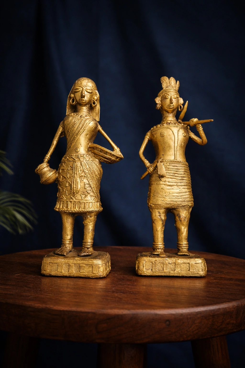 BH0340 : Handcrafted Dokra Tribal Couple Figurine Set in Brass