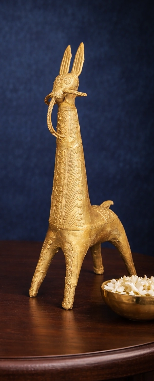 BH0341 : Handcrafted Dokra Horse Figurine – Traditional Tribal Brass Art Decor