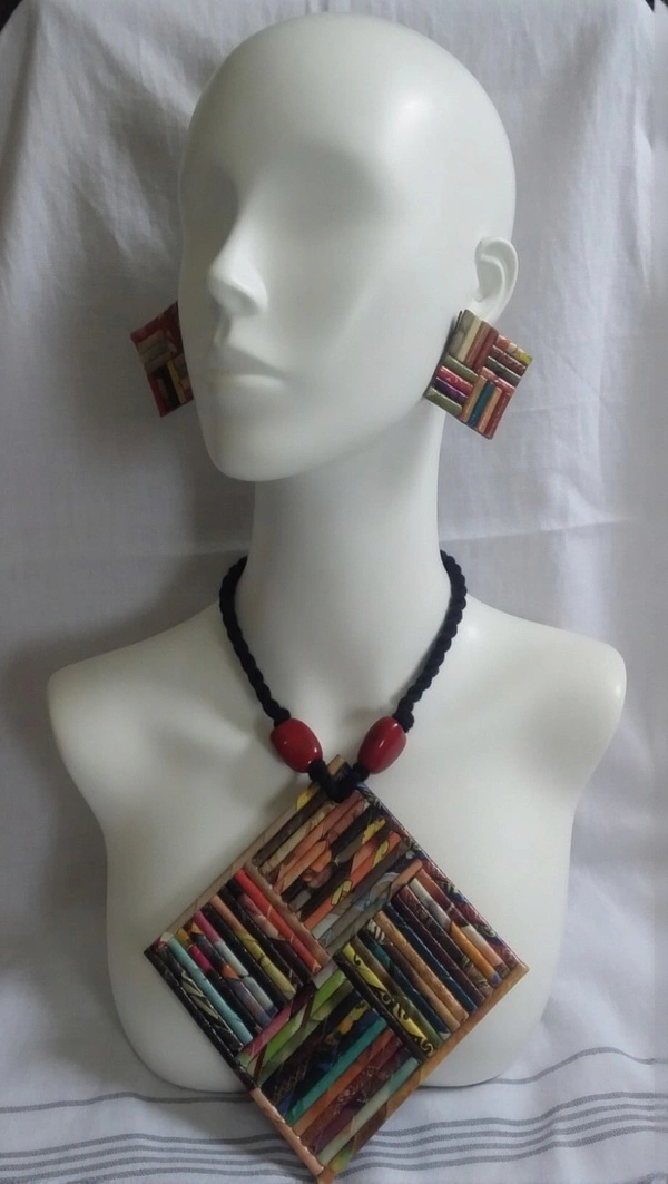 BH165 : Handcrafted Paper Wood & Clay Necklace Set with Earrings | Eco-Friendly Artisan Jewelry | Traditional Handmade Statement Set for Women