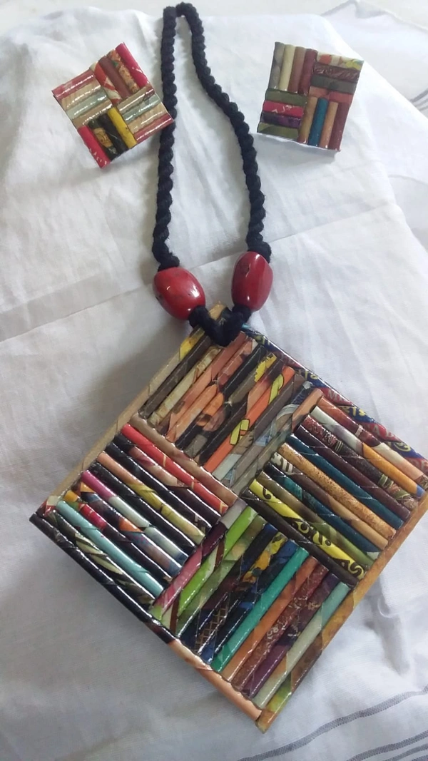 BH165 : Handcrafted Paper Wood & Clay Necklace Set with Earrings | Eco-Friendly Artisan Jewelry | Traditional Handmade Statement Set for Women