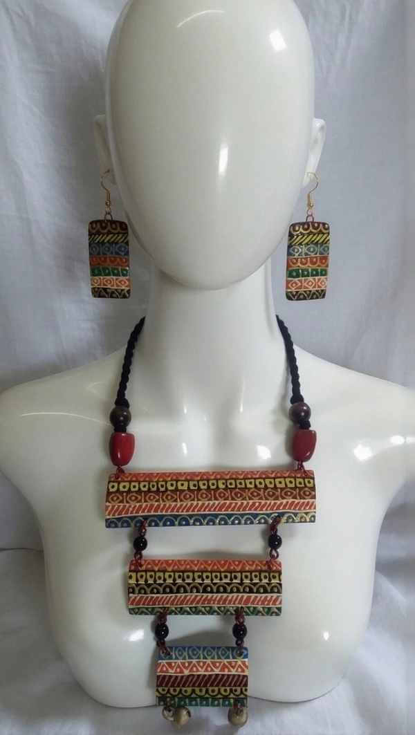 BH166 : Handcrafted Paper Wood & Clay Necklace Set with Earrings | Eco-Friendly Artisan Jewelry | Traditional Handmade Statement Set for Women