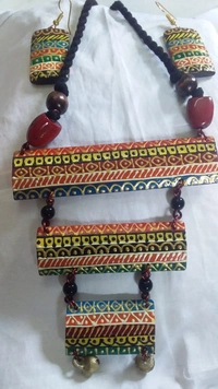 BH166 : Handcrafted Paper Wood & Clay Necklace Set with Earrings | Eco-Friendly Artisan Jewelry | Traditional Handmade Statement Set for Women