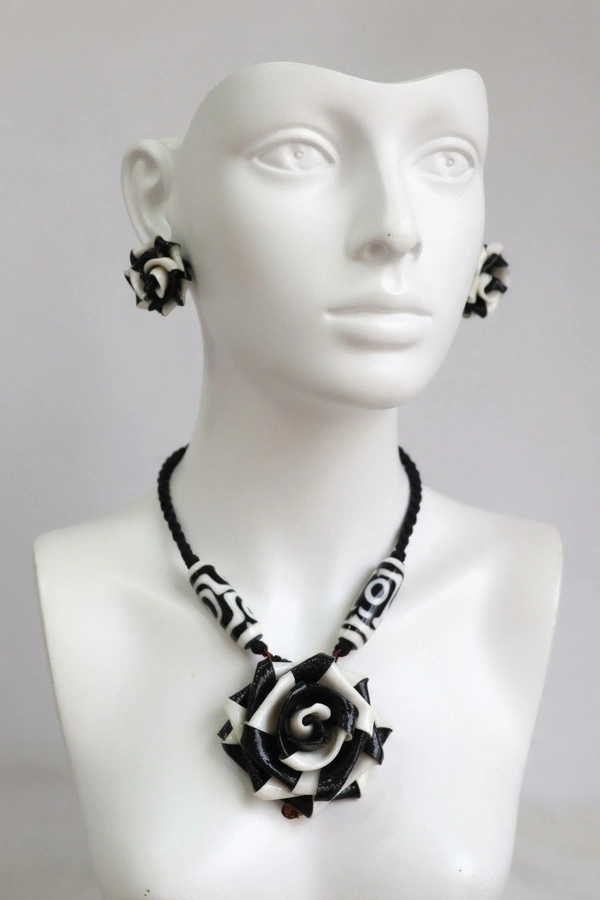 BH168 : Handcrafted Paper Wood & Clay Necklace Set with Earrings | Eco-Friendly Artisan Jewelry | Traditional Handmade Statement Set for Women