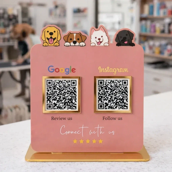 2 QR NFC Enabled Pink Colour Pet Cut Out Standee