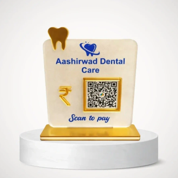 1 QR NFC Enabled Tooth Cut-Out Custom Shape Standee | Dental Clinic Counter