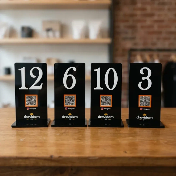 1 QR NFC Enabled Black Premium Tabletop Number Standee Pack for Restaurant & Cafe| Digital Menu|Set of 5