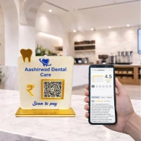 1 QR NFC Enabled Tooth Cut-Out Custom Shape Standee | Dental Clinic Counter