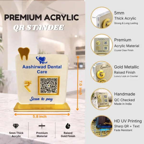 1 QR NFC Enabled Tooth Cut-Out Custom Shape Standee | Dental Clinic Counter