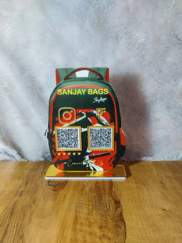 2 QR NFC Enabled Backpack Shape Bag Shop Standee for Bag Store