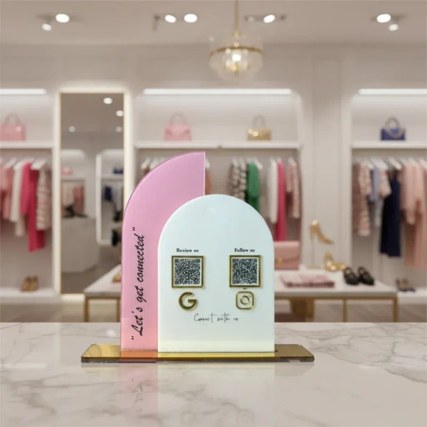 2 QR NFC Enabled Custom Shape Standee for Shops and Clothing Store