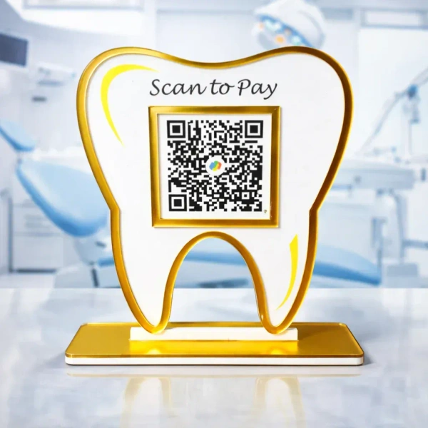 1 QR NFC Enabled Tooth Cutout For Dentists Dental Clinic Dental Care Dental Hospital Scan To Pay Standee