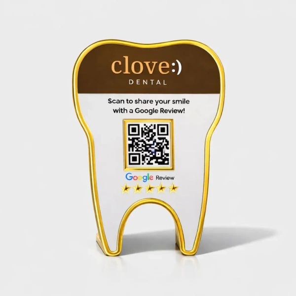1 QR NFC Enabled Premium Tooth Shape Standee | Dental Clinic Counter
