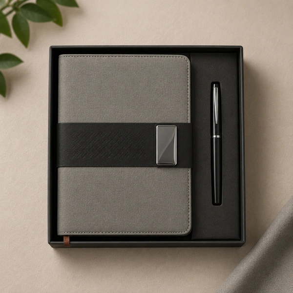 BALL PEN & 190PGS HARDBOUND COLOR:GREY BROWN BLUE | DP08