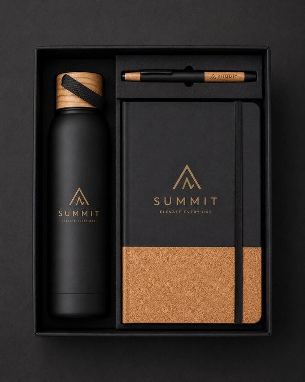 WOOD CAP BOTTLE, CORK PEN & 160PGS HARDBOUND CORK DIARY | DPB10