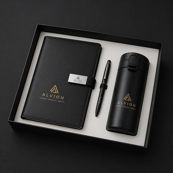 PUSH BUTTON FLASK 380ML, BALL PEN & 190PGS HARDBOUND MAGNETIC CLIP DIARY | DPB12