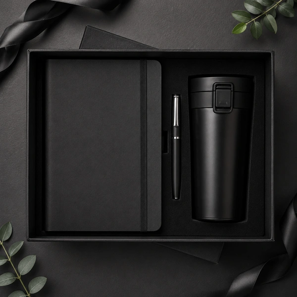 PUSH BUTTON FLASK 380ML, BALL PEN & 160PGS HARDBOUND DIARY | DPB14