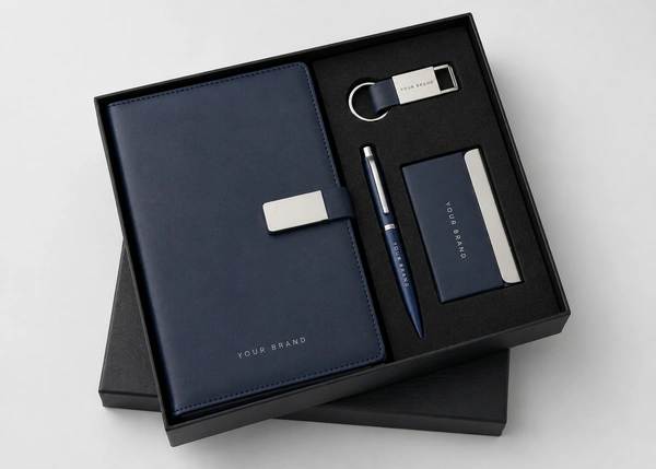 CARD HOLDER, HOOK KEYCHAIN, BALL PEN & 190PGS HARDBOUND MAGNETIC CLIP DIARY | DPCK05