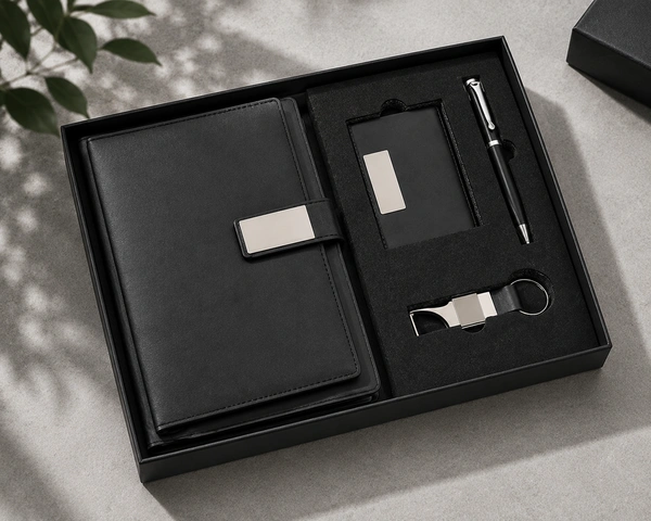 CARD HOLDER, BOTTLE OPENER KEYCHAIN, BALL PEN & 190PGS HARDBOUND MAGNETIC CLIP DIARY | DPCK10