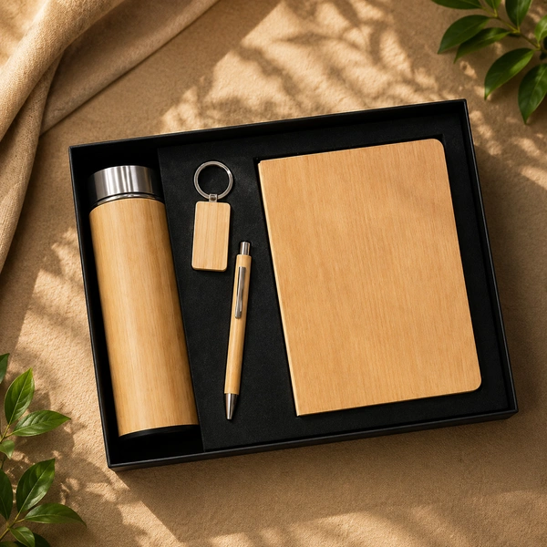 WOODEN BALL PEN, WOODEN KEYCHAIN, WOODEN BOTTLE & 190PGS HARDBOUND WOODEN DIARY | DPKB06