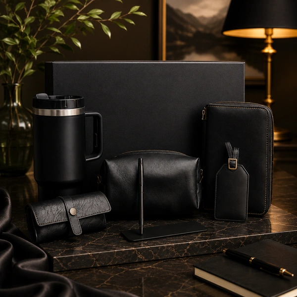 BALL PEN, 1200ML FLASK, GOGGLE COVER, VANITY POUCH, PREMIUM PASSPORT ORGANIZER & BAG TAG | DPKB10