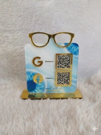 2 QR NFC Enabled Premium Acrylic Eyeglasses Cut-Out Standee for Eye Hospital | Scan to Pay | Book Appointment