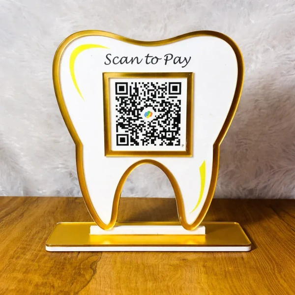 1 QR NFC Enabled Tooth Cutout For Dentists Dental Clinic Dental Care Dental Hospital Scan To Pay Standee