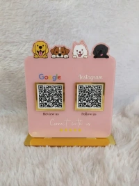 2 QR NFC Enabled Pink Colour Pet Cut Out Standee