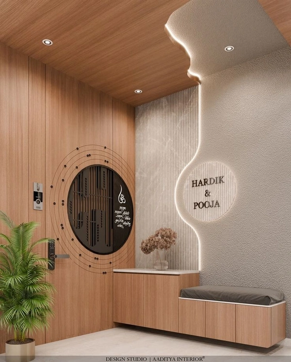 Custom Circular Nameplate with LED Ring Light - Minimalist Couple Names