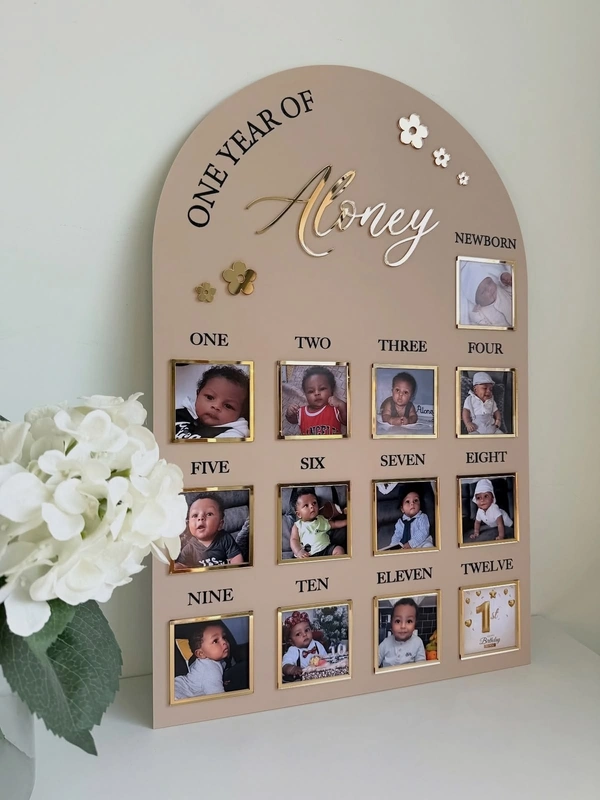 "Royal Arch" 3D Acrylic First Year Milestone Board – Personalized 12-Month Photo Display