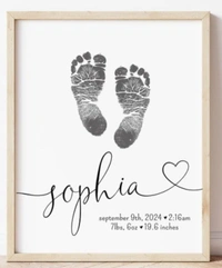 "First Steps" Personalized Baby Footprint – Framed Birth Milestone Art - A4, Black