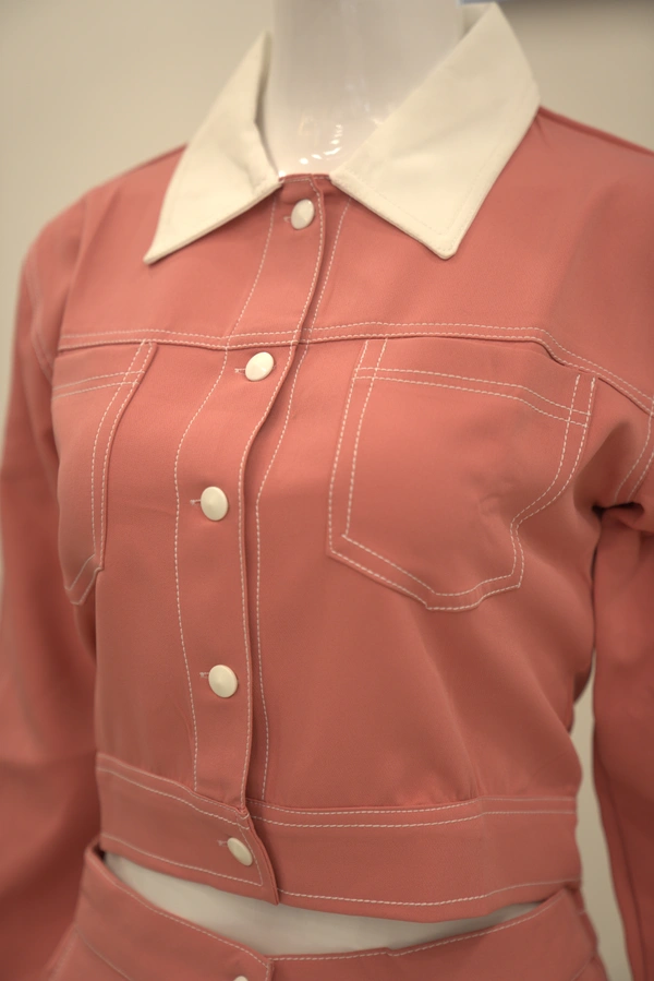 Dusty Pink & White Trucker Jacket Co-Ord Set