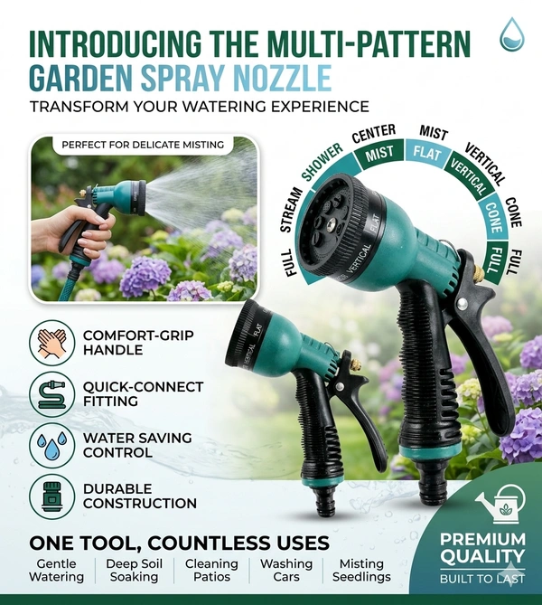 Adjustable 8 Pattern Water Spray Nozzle - Everglade