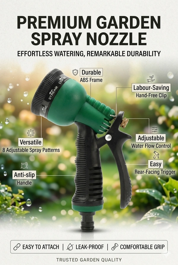 Adjustable 8 Pattern Water Spray Nozzle - Everglade