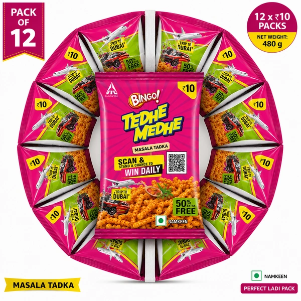 Bingo Tedhe Medhe Masala Tadka 40 G (Pack of 12)